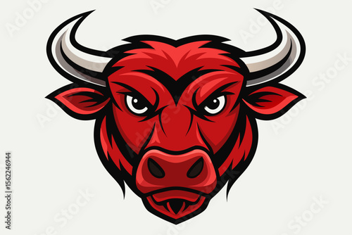 Fierce Red Bull Head Illustration horns aggressive