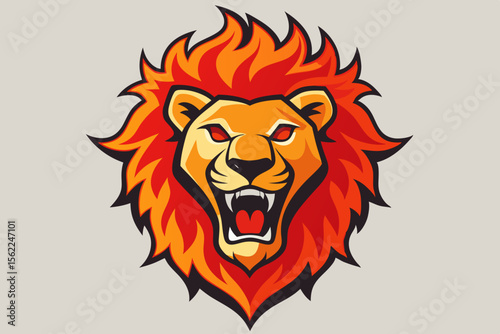 Fierce Flaming Lion Head Mascot flame fire