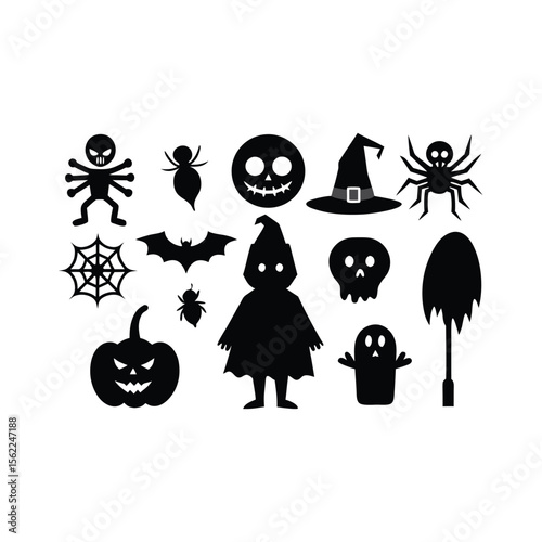 Halloween Spooky set silhouette vector Halloween ghost and Halloween Elements