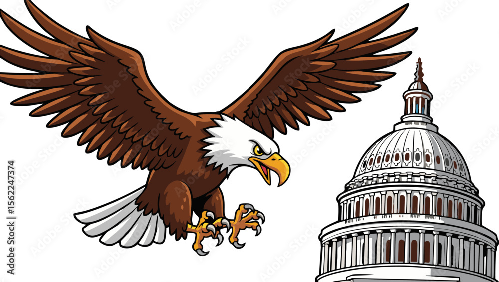 Fototapeta premium Majestic American Bald Eagle Soaring Above the US Capitol Building