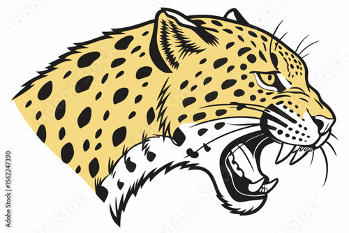 Fierce Jaguar Head Roaring Bold Vector Style animal wild