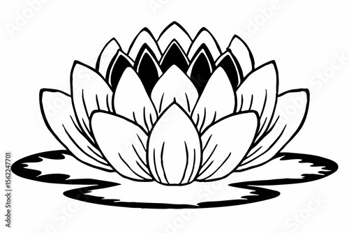 Black and white lotus flower illustration water lily botanical