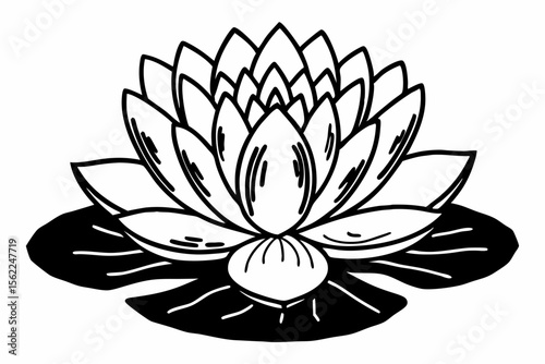 Black and White Water Lily Illustration lotus flower