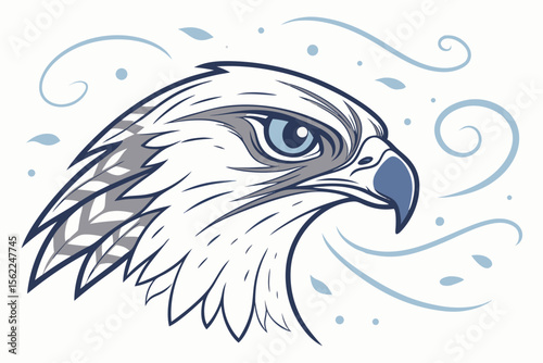 Majestic Falcon Head With Swirling Wind Design bird of prey raptor