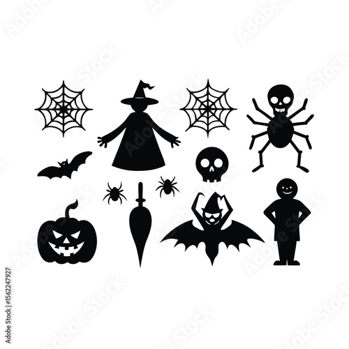 Halloween Spooky set silhouette vector Halloween ghost and Halloween Elements