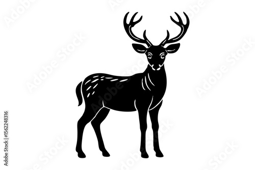 Majestic stag with elaborate antlers standing still deer silhouette