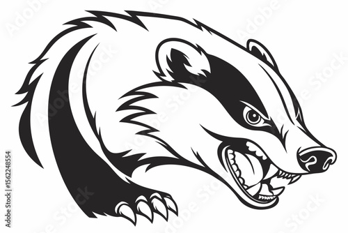 Fierce Badger Head Black and White Graphic animal wildlife