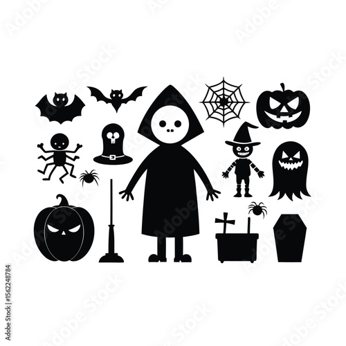 Halloween Spooky set silhouette vector Halloween ghost and Halloween Elements