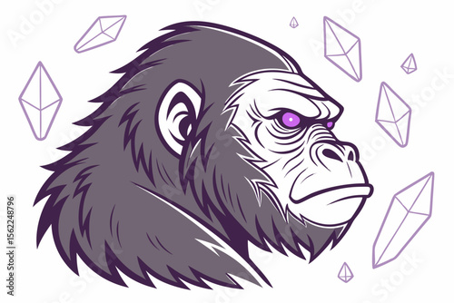 Fierce Gorilla Head with Purple Eyes and Crystals primate animal