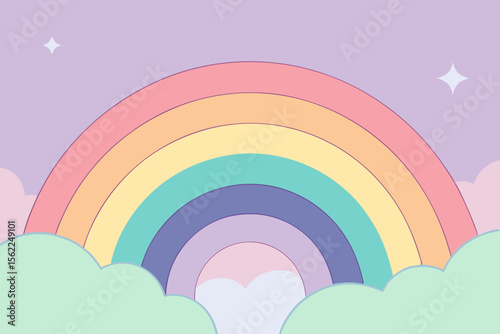 Pastel rainbow with clouds and stars vector