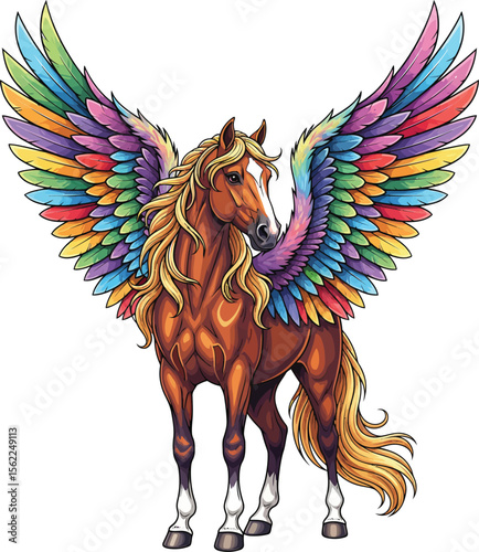 Vector illustration of an abstract horse with wings combining elements of a stallion and mythical pegasus in a stylized silhouette design