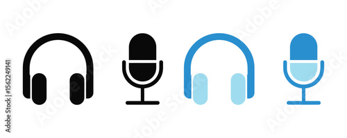 Headphone, microphone, audio icon vector isolated on white background