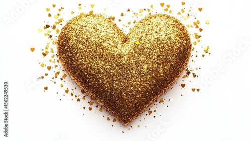 Glitter heart design on white background, sparkling and decorative love icon perfect for celebrations, feminine themes, and festive graphics.