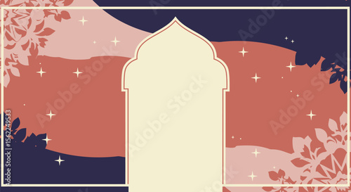 Elegant Islamic Frame with Floral Accents and Starry Night Sky