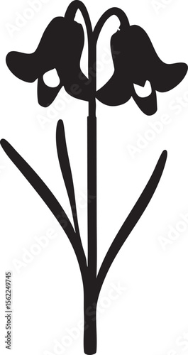 Minimalistic bluebell flower icon in a clean black and white silhouette design