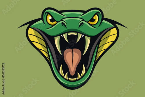 Fierce Green Viper Head With Open Mouth snake yellow