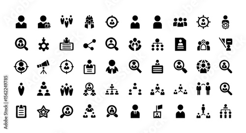 Headhunting Icon Set – Editable Stroke Vector Icons of Recruitment, Career, Resume, Candidate, Job Hiring, Work Group, Interview, Human Resources, and More – Line Style Hiring and Employment Icons