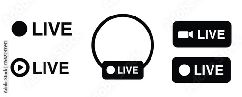 Graphic design elements showing live stream icons, indicators, and badges for broadcast and social media content