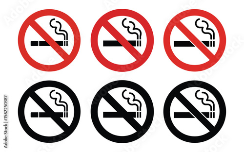 No smoking prohibition symbols show healthy lifestyle and smoke free zone, smoking is not allowed concept.