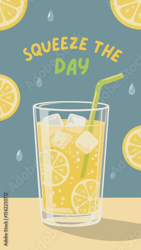 Squeeze The Day With Lemonade And Ice Cubes In A Glass