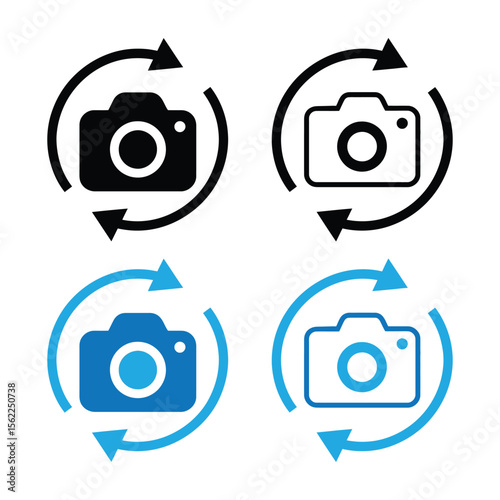 Capture moments with camera icon symbolizing photo switch and camera rotation icon vector  on isolated background.