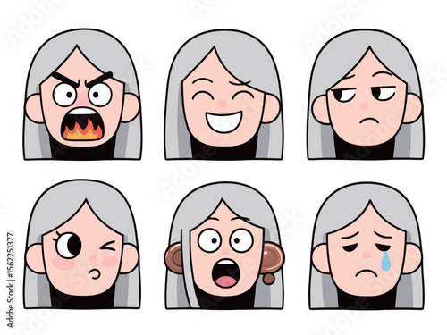Emotional Expressions of a Character with Gray Hair