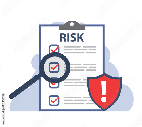 Risk Management, analyze business risk report with magnifying glass
