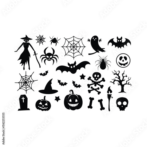 Halloween Spooky set silhouette vector Halloween ghost and Halloween Elements