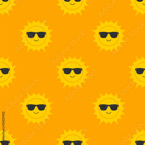 Sun in sunglasses. Seamless pattern. Vector summer illustration.