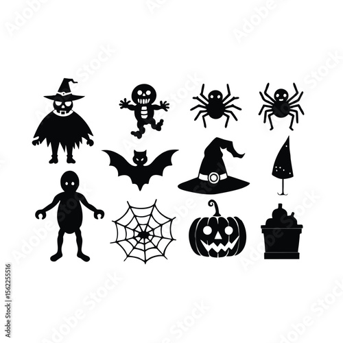Halloween Spooky set silhouette vector Halloween ghost and Halloween Elements