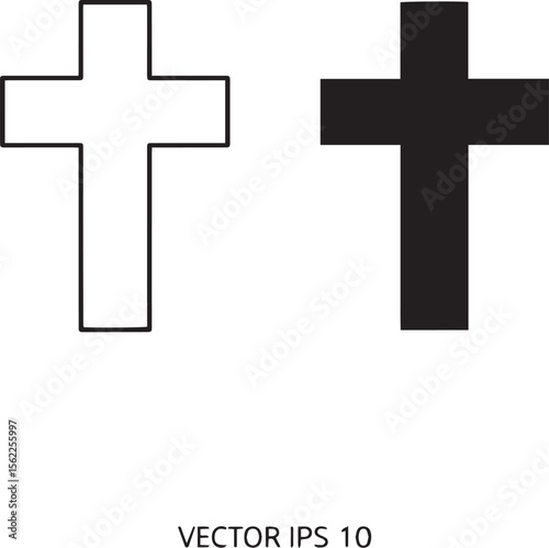 Christian Cross Religion Icon in Solid and Outline Styles