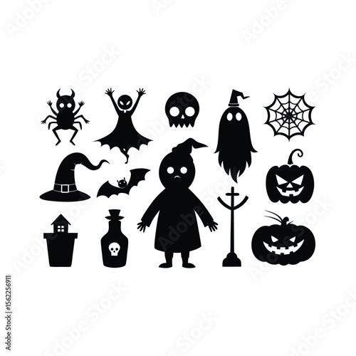 Halloween Spooky set silhouette vector Halloween ghost and Halloween Elements