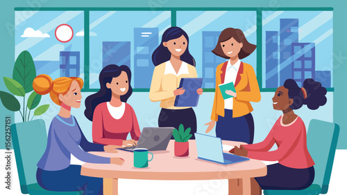 Diverse Group of Women Collaborating on Laptops in a Modern Office Meeting Room
