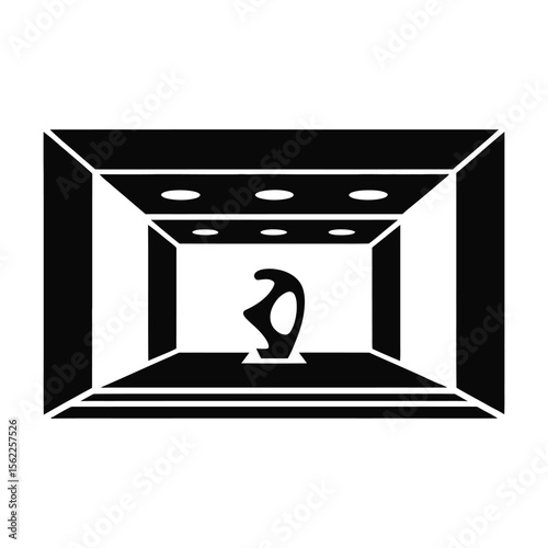 Black and White Abstract Sculpture Displayed in Minimalist Room with Recessed Lighting