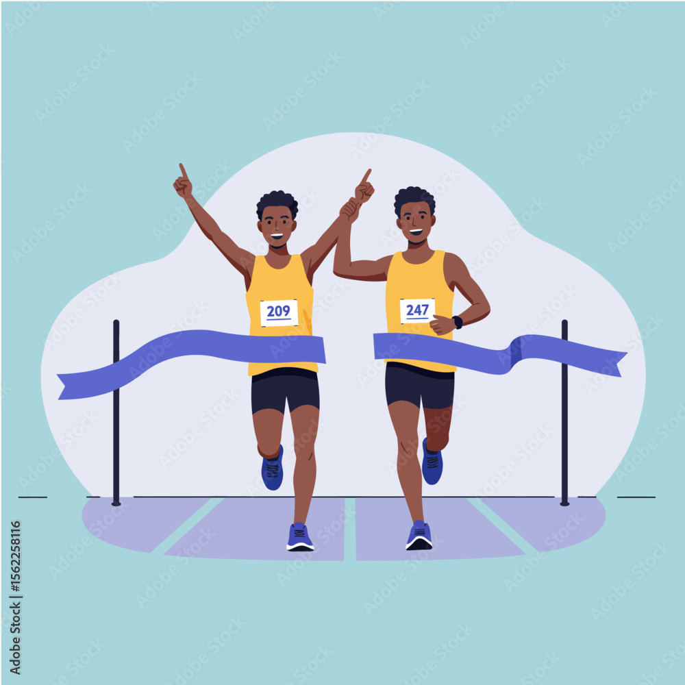 Naklejka premium Marathon Finish Celebrating Victory, Teamwork, and Perseverance