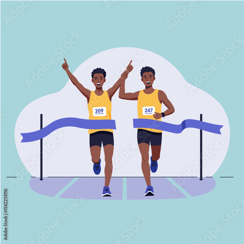 Marathon Finish Celebrating Victory, Teamwork, and Perseverance