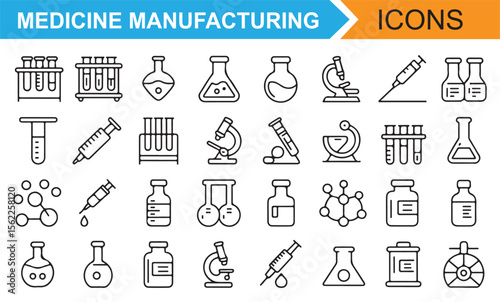 Science and Medicine Icons for Pharmaceutical Manufacturing