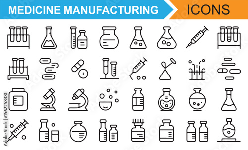 Illustrations of Laboratory Equipment in Medicine Production