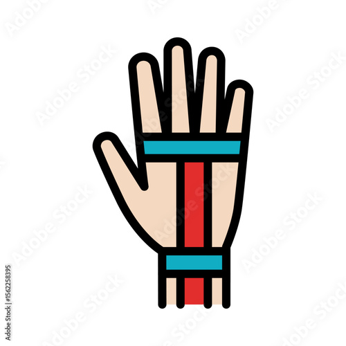 Wrist kinesio tape strips color icon. Elastic therapeutic tape. Muscles swelling and pain reduction. Joints and ligaments support. Isolated symbol illustration.
