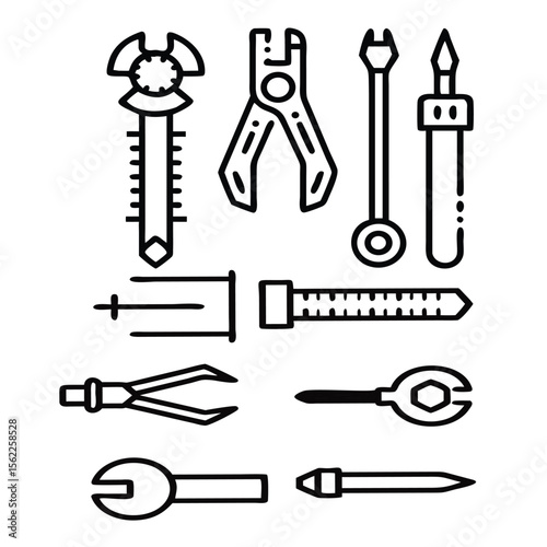Precision Instruments A Collection of Detailed Line Art Tools