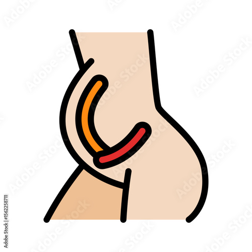 Taping application for pregnant belly color icon. Kinesiology taping techniques during pregnancy. Belly belt. Reducing pain, swelling, spasms. Back support. Isolated vector illustration