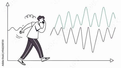 Worried investor watching stock market graph financial loss chart data