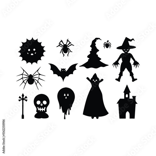 Halloween Spooky set silhouette vector Halloween ghost and Halloween Elements