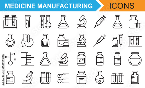 Collection of Laboratory Tools and Chemical Equipment for Medicine Production