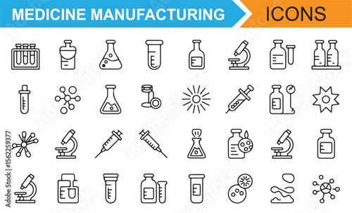 Vector Set of Pharmaceutical Laboratory Tools for Drug Research