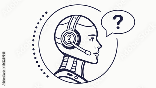 Ai customer support robot assistant with question mark illustration