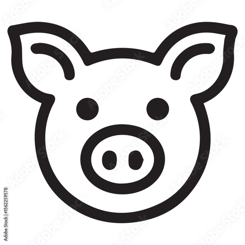 Minimalist Pig Face Icon – Black Line Farm Animal Symbol for Logos and Design