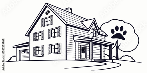 Pet friendly house drawing for real estate and home design illustration