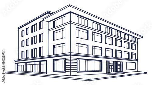 Architectural building design sketch of a modern commercial building