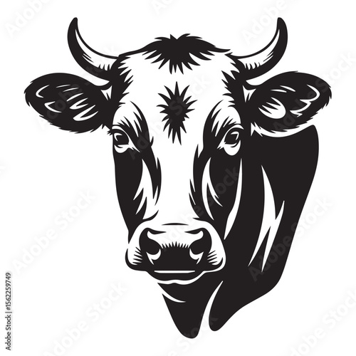 Vintage Cow Head Illustration – Black and White Farm Animal Drawing for Logos and Packaging